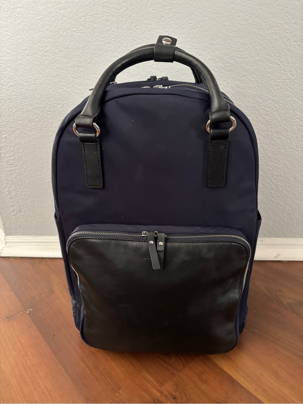 Lo & Sons Rowledge Navy and Black Leather-trimmed Backpack